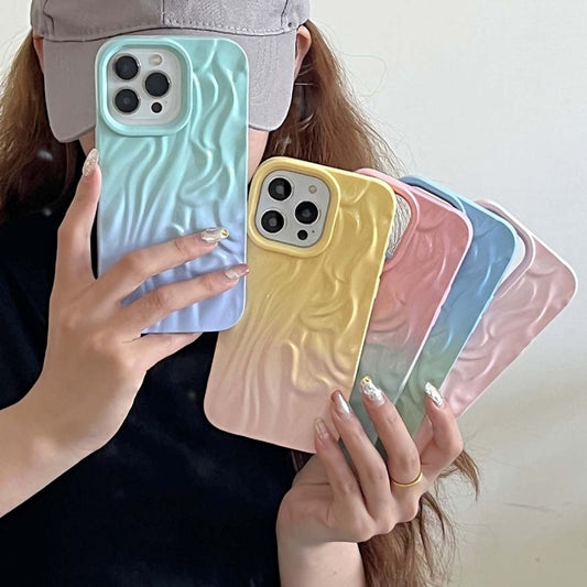 For iPhone 14 Wrinkle Gradient Oily Feel TPU Phone Case(Blue Green) by buy2fix