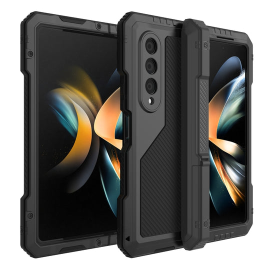 For Samsung Galaxy Z Fold4 LK Metal Shockproof Life Waterproof Dustproof Phone Case with Folding Holder(Black)