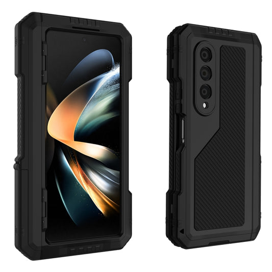 For Samsung Galaxy Z Fold4 LK Metal Shockproof Life Waterproof Dustproof Phone Case with Folding Holder(Black) by buy2fix