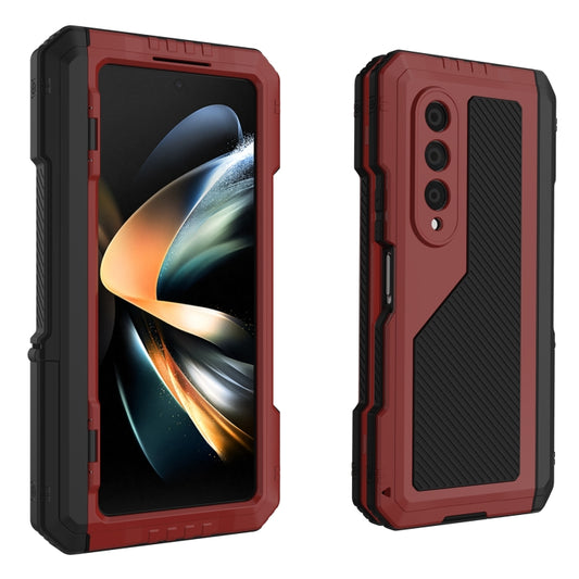 For Samsung Galaxy Z Fold4 LK Metal Shockproof Life Waterproof Dustproof Phone Case with Folding Holder(Red) by buy2fix