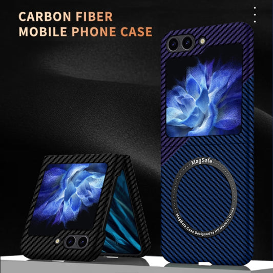 For Samsung Galaxy Z Flip5 Carbon Fiber Texture MagSafe Magnetic Phone Case(Blue Purple) by buy2fix