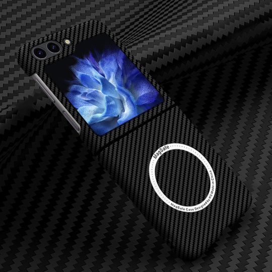 For Samsung Galaxy Z Flip5 Carbon Fiber Texture MagSafe Magnetic Phone Case(Black)