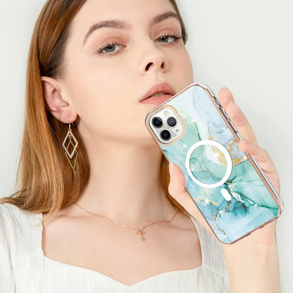 For iPhone 11 Pro Max Marble Pattern Dual-side IMD Magsafe TPU Phone Case(Green 003) - iPhone 11 Pro Max Cases by buy2fix | Online Shopping UK | buy2fix