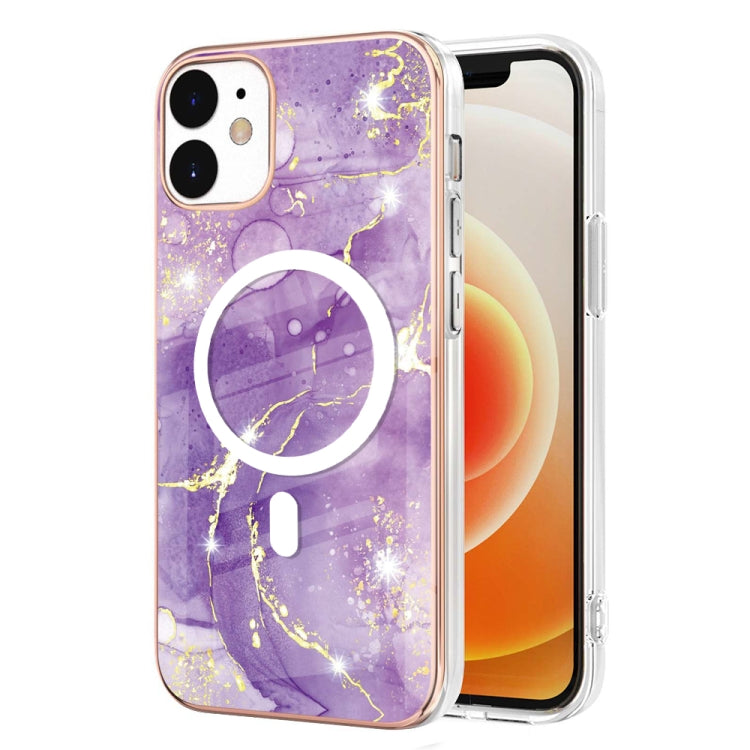 For iPhone 12 / 12 Pro Marble Pattern Dual-side IMD Magsafe TPU Phone Case(Purple 002) - iPhone 12 / 12 Pro Cases by buy2fix | Online Shopping UK | buy2fix