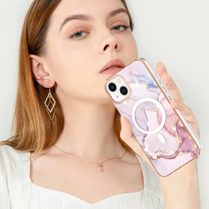 For iPhone 13 Marble Pattern Dual-side IMD Magsafe TPU Phone Case(Rose Gold 005) - iPhone 13 Cases by buy2fix | Online Shopping UK | buy2fix