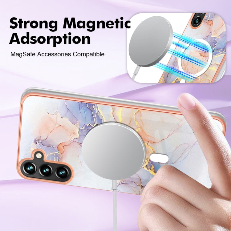 For Samsung Galaxy A34 5G Marble Pattern Dual-side IMD Magsafe TPU Phone Case(White Marble) - Galaxy Phone Cases by buy2fix | Online Shopping UK | buy2fix