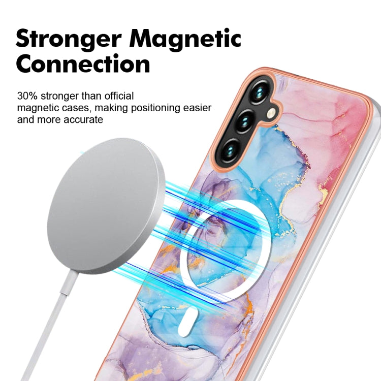 For Samsung Galaxy A34 5G Marble Pattern Dual-side IMD Magsafe TPU Phone Case(Blue Marble) - Galaxy Phone Cases by buy2fix | Online Shopping UK | buy2fix