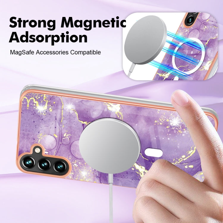 For Samsung Galaxy A54 5G Marble Pattern Dual-side IMD Magsafe TPU Phone Case(Purple 002) - Galaxy Phone Cases by buy2fix | Online Shopping UK | buy2fix