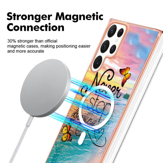 For Samsung Galaxy S22 Ultra 5G Marble Pattern Dual-side IMD Magsafe TPU Phone Case(Dream Butterfly) by buy2fix