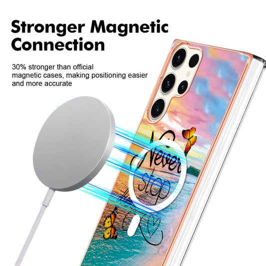 For Samsung Galaxy S23 Ultra 5G Marble Pattern Dual-side IMD Magsafe TPU Phone Case(Dream Butterfly) by buy2fix