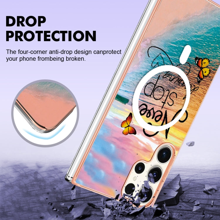 For Samsung Galaxy S23 Ultra 5G Marble Pattern Dual-side IMD Magsafe TPU Phone Case(Dream Butterfly) - Galaxy S23 Ultra 5G Cases by buy2fix | Online Shopping UK | buy2fix