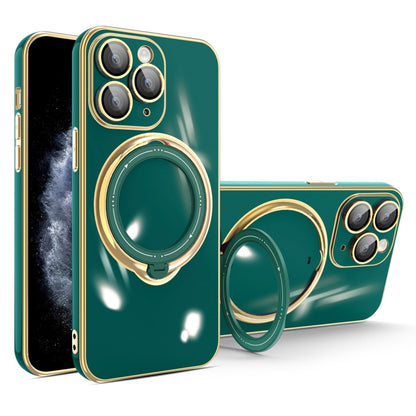 For iPhone 11 Pro Max Multifunction Electroplating MagSafe Holder Phone Case(Dark Green) - iPhone 11 Pro Max Cases by buy2fix | Online Shopping UK | buy2fix