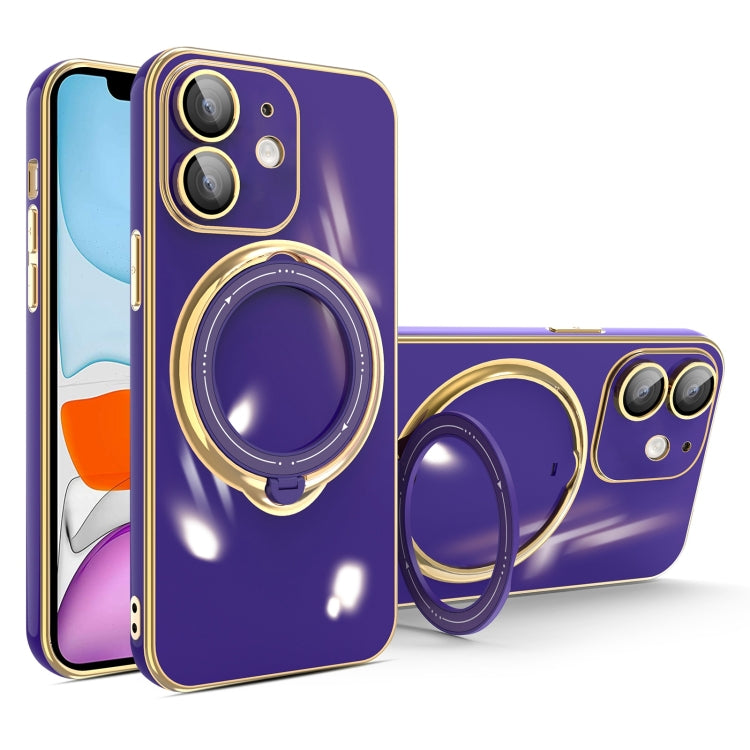 For iPhone 11 Multifunction Electroplating MagSafe Holder Phone Case(Dark Purple) by buy2fix