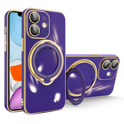 For iPhone 11 Multifunction Electroplating MagSafe Holder Phone Case(Dark Purple) by buy2fix