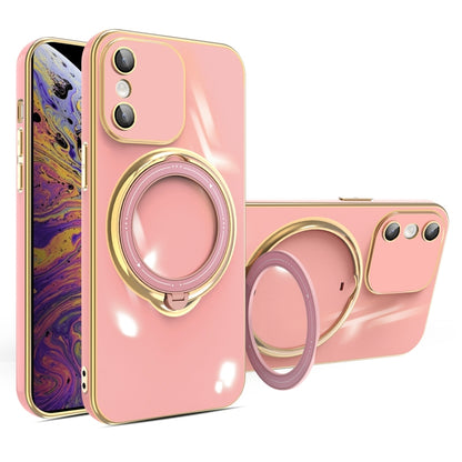 For iPhone XS / X Multifunction Electroplating MagSafe Holder Phone Case(Pink) - More iPhone Cases by buy2fix | Online Shopping UK | buy2fix