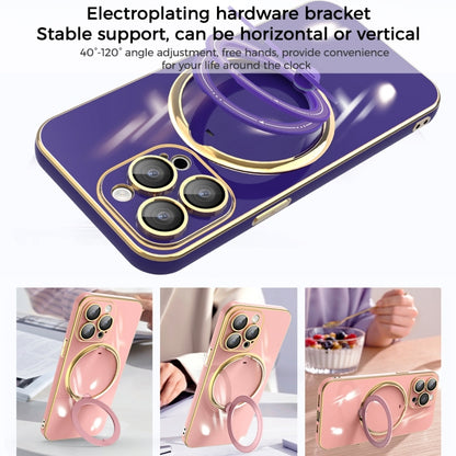 For iPhone 14 Multifunction Electroplating MagSafe Holder Phone Case(Dark Purple) - iPhone 14 Cases by buy2fix | Online Shopping UK | buy2fix