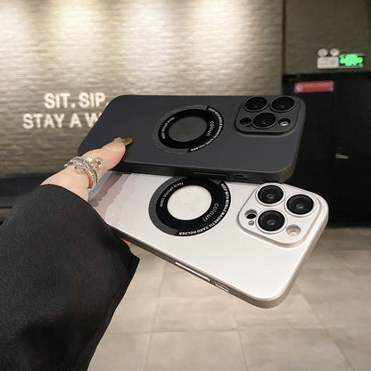 For iPhone 12 Pro Max Electroplating Oil Injection Magsafe Magnetic PC Phone Case(Black) by buy2fix