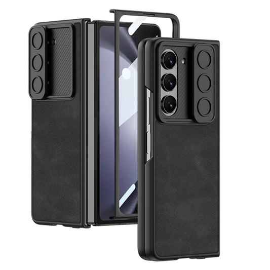 For Samsung Galaxy Z Fold5 GKK Integrated Ultra-thin Sliding Camshield Plain Leather Phone Case(Black) - Galaxy Z Fold5 Cases by GKK | Online Shopping UK | buy2fix