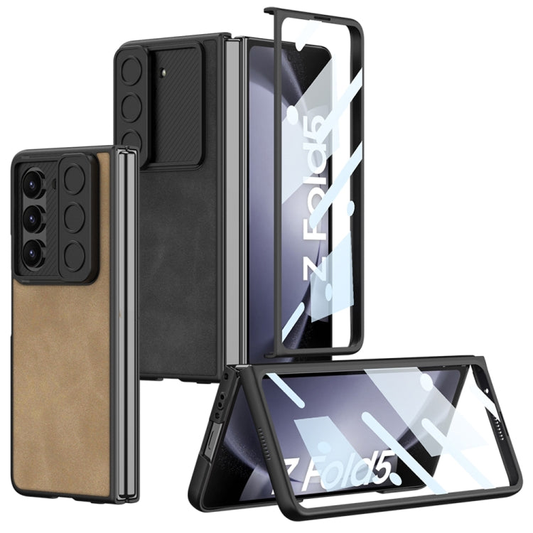 For Samsung Galaxy Z Fold5 GKK Integrated Ultra-thin Sliding Camshield Plain Leather Phone Case(Grey) - Galaxy Z Fold5 Cases by GKK | Online Shopping UK | buy2fix