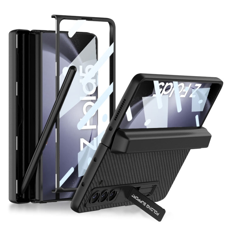 For Samsung Galaxy Z Fold5 GKK Integrated Magnetic Flip Plain Leather Phone Case with Pen Box(Carbon Fiber) - Galaxy Z Fold5 Cases by GKK | Online Shopping UK | buy2fix