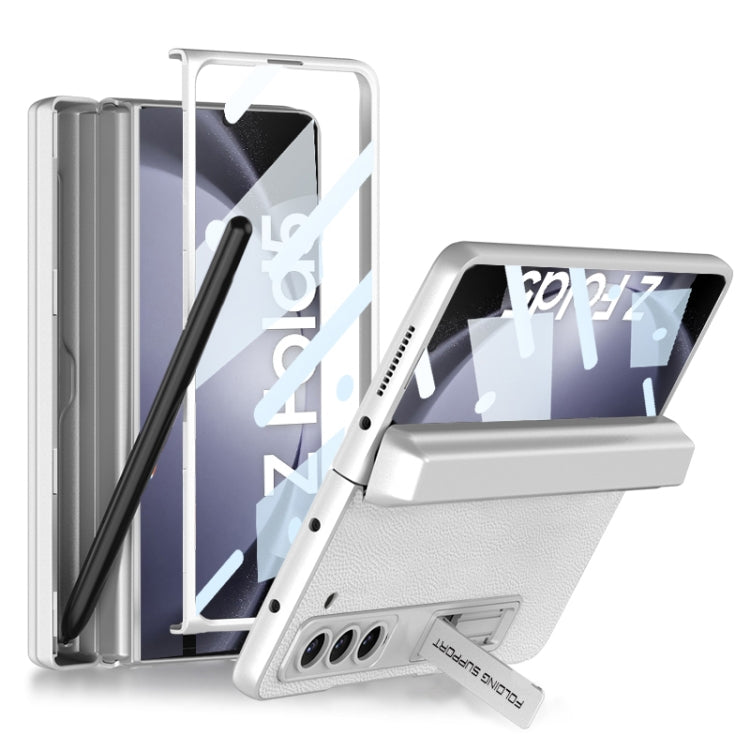 For Samsung Galaxy Z Fold5 GKK Integrated Magnetic Flip Plain Leather Phone Case with Pen Box(Silver) - Galaxy Z Fold5 Cases by GKK | Online Shopping UK | buy2fix