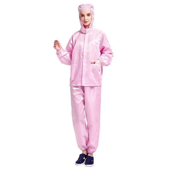 Striped Anti-static Split Hood Dust-proof Work Suit, Size:XL(Pink)