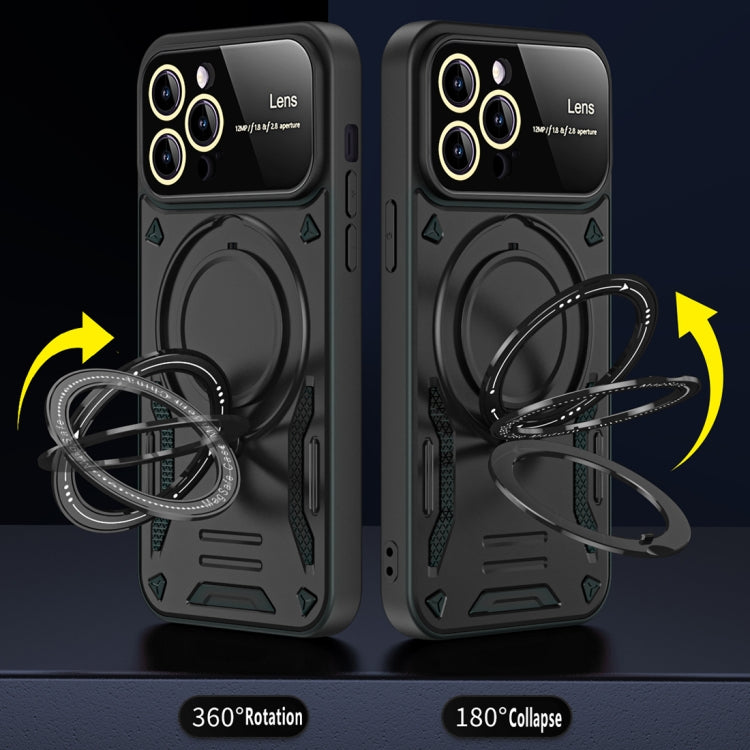 For iPhone 12 Pro Max Large Window MagSafe Holder Phone Case(Black) by buy2fix