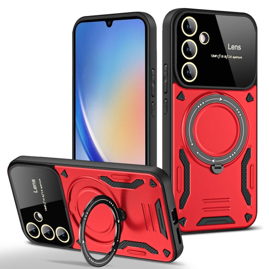 For Samsung Galaxy A34 5G Large Window MagSafe Holder Phone Case(Red)
