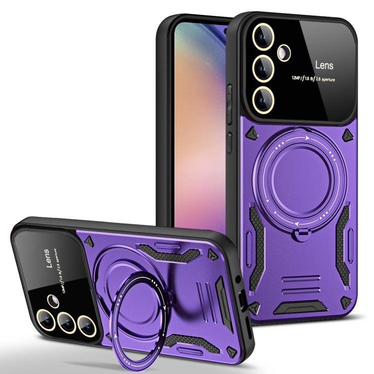 For Samsung Galaxy A54 5G Large Window MagSafe Holder Phone Case(Purple) - Galaxy Phone Cases by buy2fix | Online Shopping UK | buy2fix