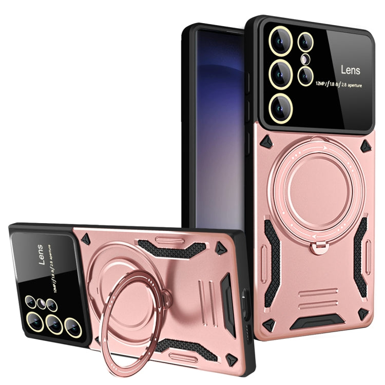 For Samsung Galaxy S23 Ultra 5G Large Window MagSafe Holder Phone Case(Rose Gold) - Galaxy S23 Ultra 5G Cases by buy2fix | Online Shopping UK | buy2fix