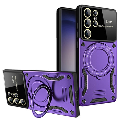 For Samsung Galaxy S23 Ultra 5G Large Window MagSafe Holder Phone Case(Purple) - Galaxy S23 Ultra 5G Cases by buy2fix | Online Shopping UK | buy2fix