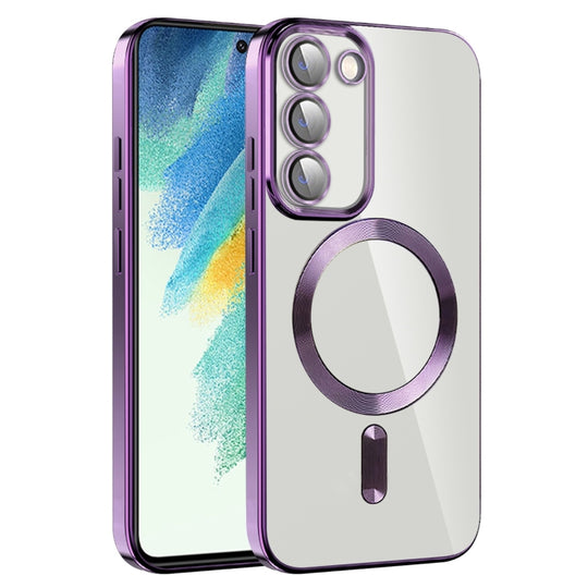 For Samsung Galaxy S21 FE 5G CD Texture Plating TPU MagSafe Phone Case with Lens Film(Dark Purple)