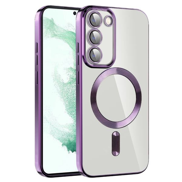 For Samsung Galaxy S22+ 5G CD Texture Plating TPU MagSafe Phone Case with Lens Film(Dark Purple) by buy2fix