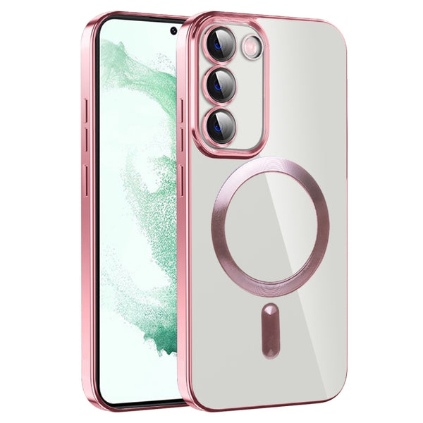For Samsung Galaxy S22+ 5G CD Texture Plating TPU MagSafe Phone Case with Lens Film(Pink) by buy2fix
