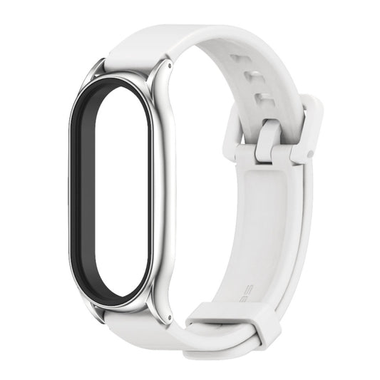 For Xiaomi Mi Band 8 Mijobs Plus Case Silicone Watch Band(White Silver) by MIJOBS