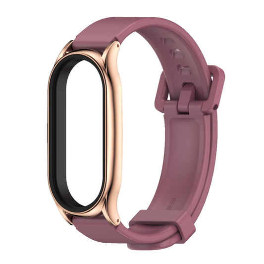For Xiaomi Mi Band 8 Mijobs Plus Case Silicone Watch Band(Wine Red Rose Gold) by MIJOBS