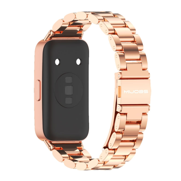 For Huawei Band 8 / 9 Mijobs Three Bead Bamboo Stainless Steel Watch Band(Rose Gold) - Watch Bands by MIJOBS | Online Shopping UK | buy2fix