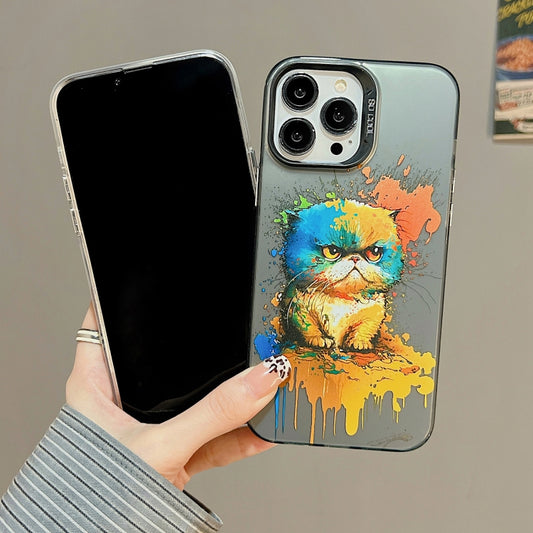 For iPhone 15 Pro Max Cute Animal Pattern Series PC + TPU Phone Case(Looking Up Fat Cat) by buy2fix