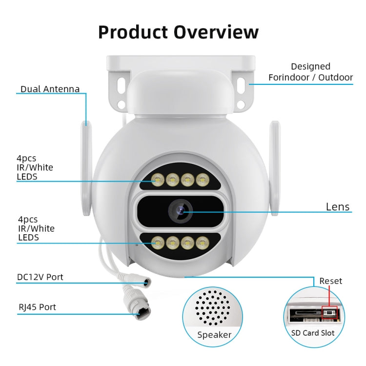 A8-C2 2MP Smart WiFi Surveillance IP Camera, Dual-light Full Color Night Vision / Two Way Audio / TF Card, Power Plug:UK Plug(White) by buy2fix