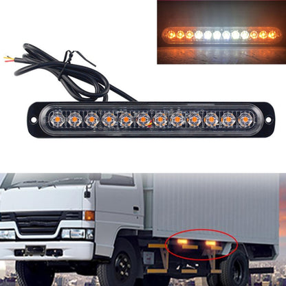 DC12V-24V / 36W Car Truck Emergency Strobe Flash Warning Light 12LEDs Long Ultra-thin Side Lights(Yellow + White + Yellow) - In Car by buy2fix | Online Shopping UK | buy2fix