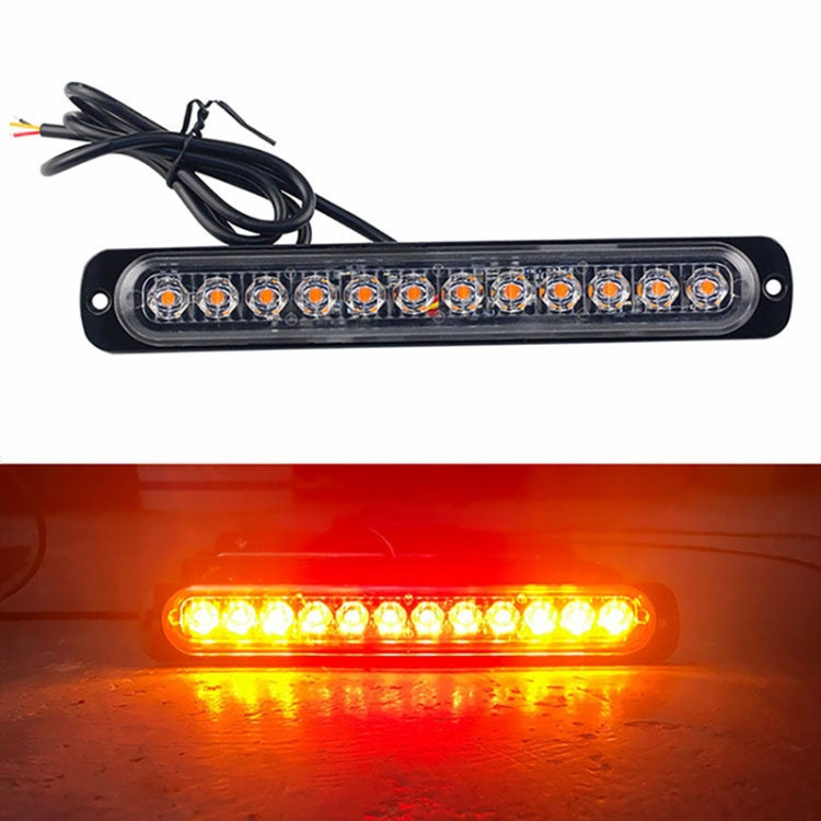 DC12V-24V / 36W Car Truck Emergency Strobe Flash Warning Light 12LEDs Long Ultra-thin Side Lights(Yellow + Red + Yellow) - In Car by buy2fix | Online Shopping UK | buy2fix