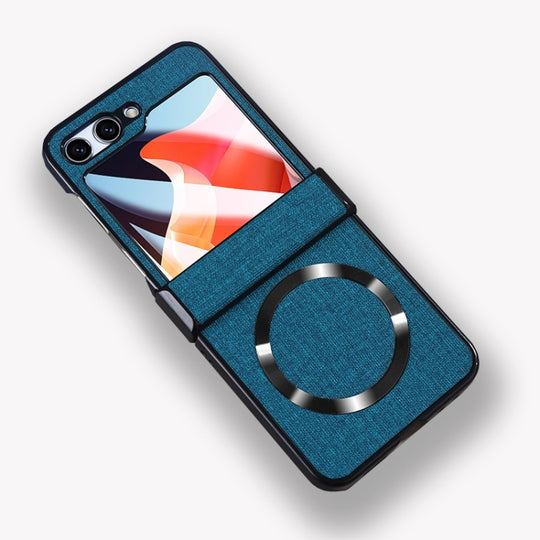For Samsung Galaxy Z Flip5 MagSafe Back Screen Film Integrated Cloth Texture Phone Case(Dark Blue)