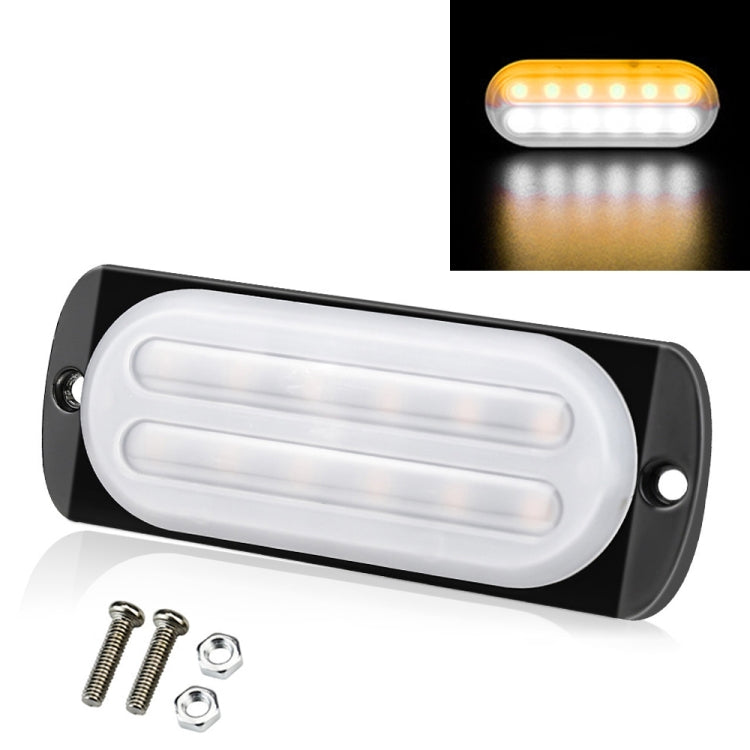 DC12V-24V / 36W Car Truck Emergency Strobe Flash Warning Light 12LEDs Ultra-thin Side Lights(White + Yellow) - In Car by buy2fix | Online Shopping UK | buy2fix