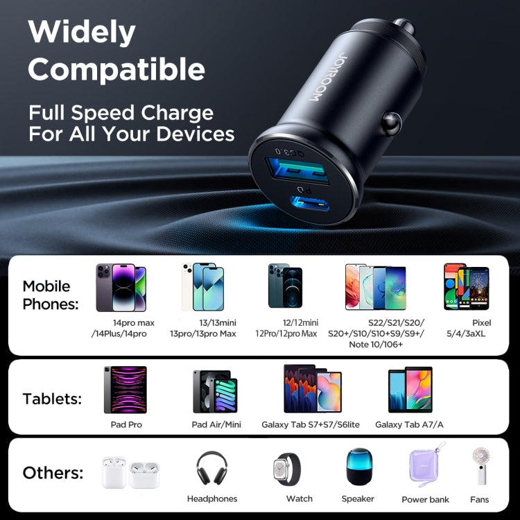 JOYROOM JR-CCN05 30W PD+QC3.0 Mini Metal Car Charger(Black) - Car Charger by JOYROOM | Online Shopping UK | buy2fix