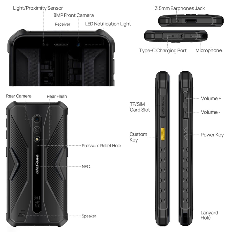 [HK Warehouse] Ulefone Armor X12 Pro, 4GB+64GB, IP68/IP69K Rugged Phone, 5.45 inch Android 13 MediaTek Helio G36 Octa Core, Network: 4G, NFC(All Black) - Ulefone by Ulefone | Online Shopping UK | buy2fix