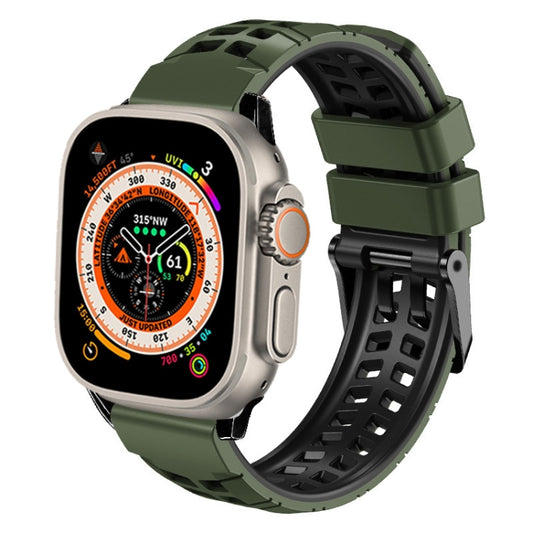 For Apple Watch Ultra 49mm Twill Dual-row Buckle Silicone Watch Band(Army Green Black) by buy2fix