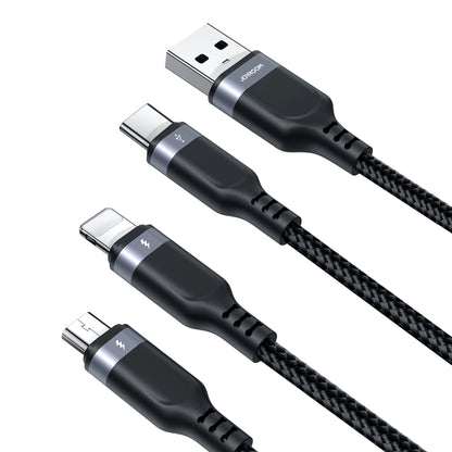 JOYROOM A18 3.5A USB to 8 Pin+USB-C/Type-C+Micro USB 3 in 1 Data Cable, Length:0.3m(Black) - Multifunction Cable by JOYROOM | Online Shopping UK | buy2fix