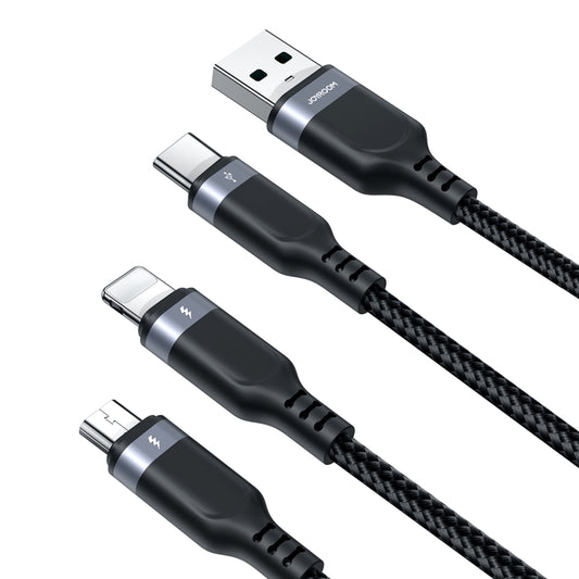 JOYROOM A18 3.5A USB to 8 Pin+USB-C/Type-C+Micro USB 3 in 1 Data Cable, Length:1.2m(Black) by JOYROOM