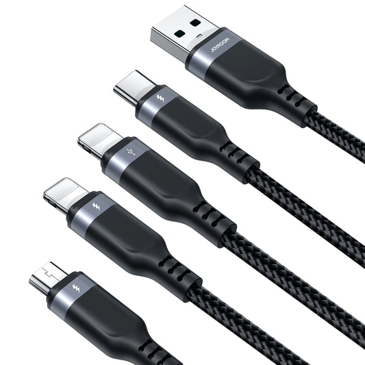 JOYROOM A18 3.5A USB to Dual 8 Pin+USB-C/Type-C+Micro USB 4 in 1 Data Cable, Length: 1.2m(Black) by JOYROOM