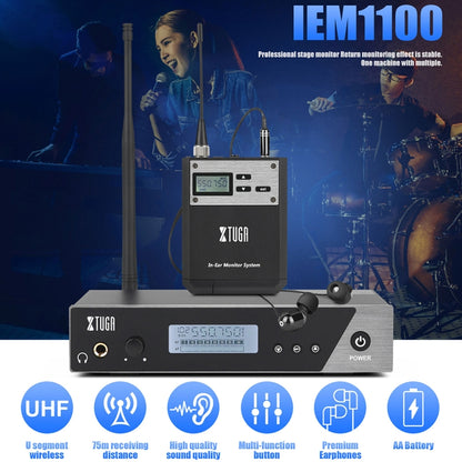 XTUGA  IEM1100 Professional Wireless In Ear Monitor System 1 BodyPacks(UK Plug) - Microphone by XTUGA | Online Shopping UK | buy2fix